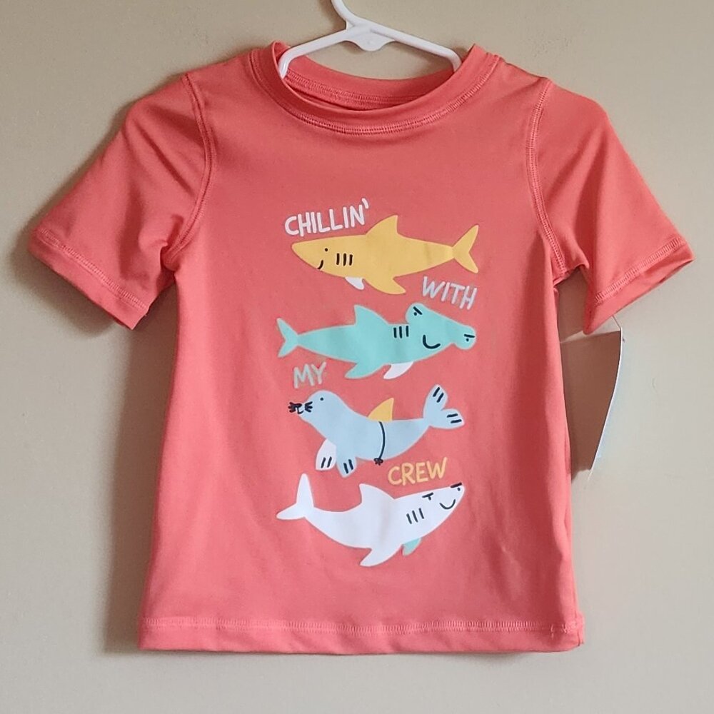 Cat & Jack Toddler Boys Sharks Print Swim Shirt/Rash Guard Size 2T NWT